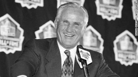 Shula talks to reporters in 1997 after learning that he would be placed on the Pro Football Hall of Fame. 