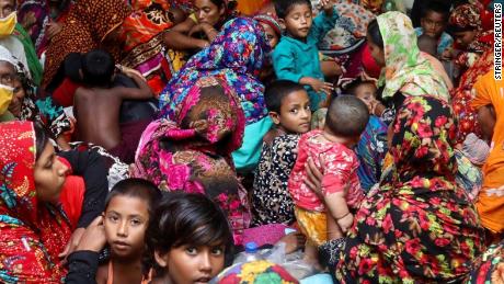 People gather in a cyclone center for protection before Cyclone Amphan landed in Gabura, on the outskirts of the Satkhira district, Bangladesh, on May 20.