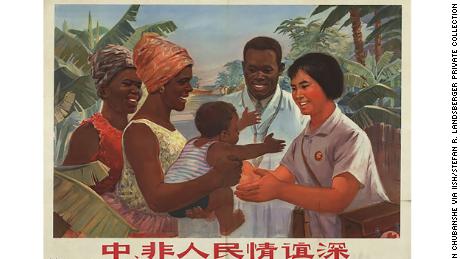 A Chinese propaganda poster promotes the medical assistance that Beijing offered to Africa during the 20th century.