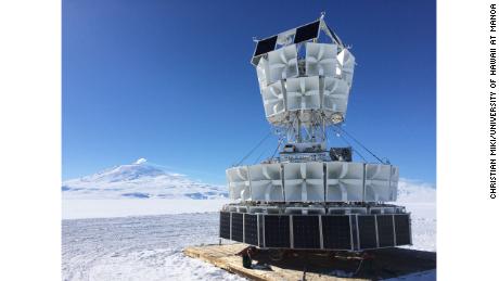 ANITA's 48 antennas face the Antarctic ice on a 25 foot high gondola. 