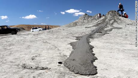 The researchers captured this image of mud flowing from a mud volcano in Azerbaijan.
