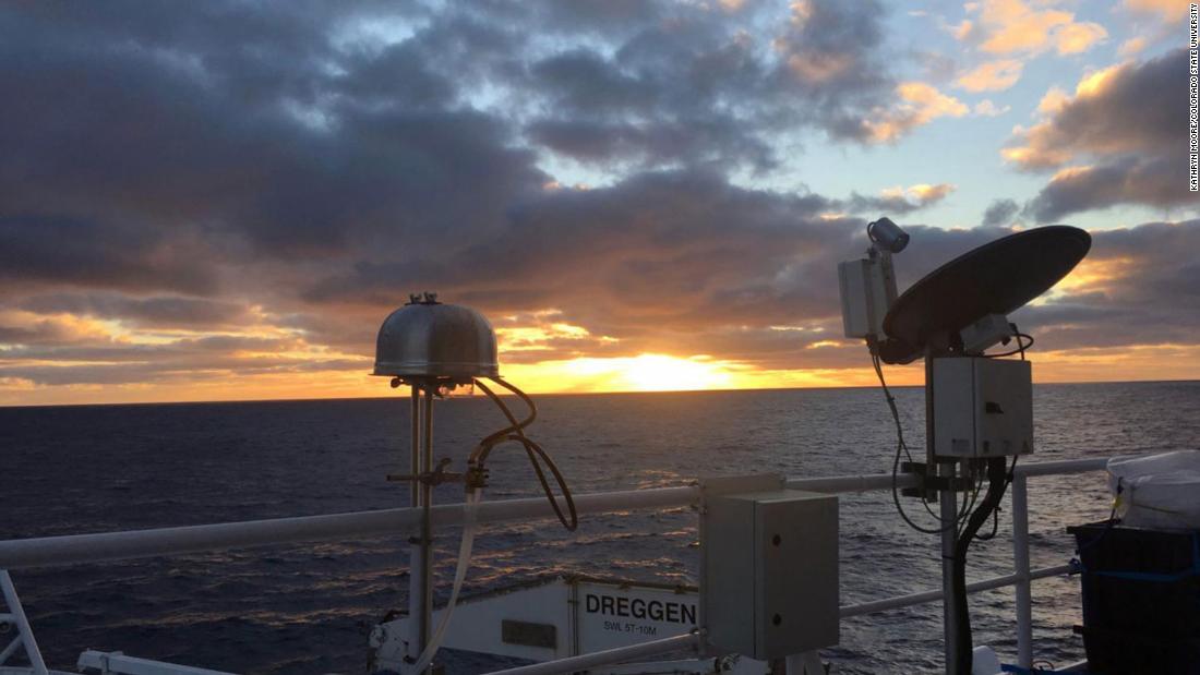 Aerosol filter samplers probe the air over the Southern Ocean on the Australian Marine National Facility&#39;s R/V Investigator ship.