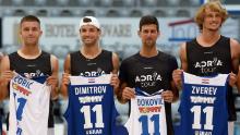 Tennis players pose for photos during the Adria Tour event in Zadar, Croatia. Coric, Dimitrov and Djokovic all later tested positive for coronavirus, while Zverev returned a negative test.