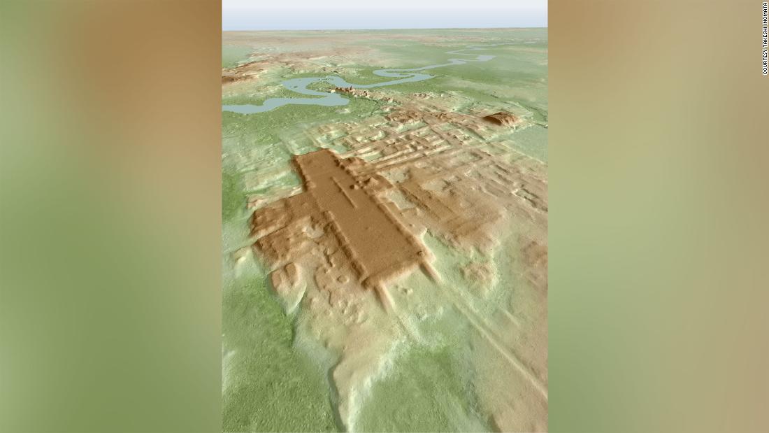 A 3D image of the newly discovered Maya site of Aguada Fenix based on lidar, a new technique that is revolutionizing archeology.
