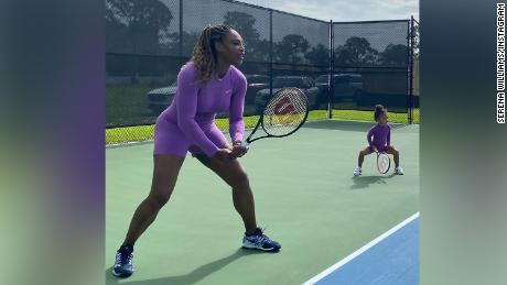 Serena Williams posted this photo to Instagram of her and her daughter playing tennis, with the message, &#39;Caption this.&#39;