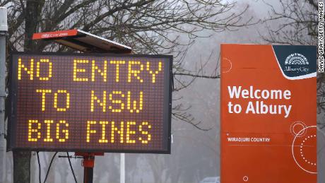 A sign of no entry is displayed in the New South Wales, Victoria border town of Albury on July 7.