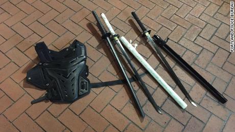 Portland police provided this image of what they say they confiscated during the protest.