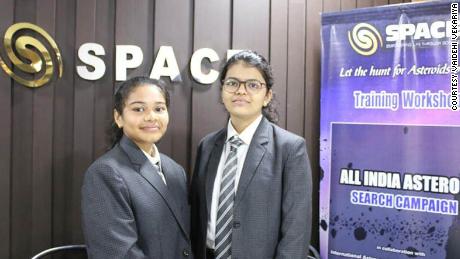 Radhika Lakhani stands on the left with her project partner Vaidehi Vekariya.