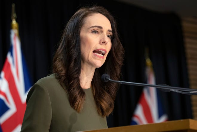 New Zealand Prime Minister Jacinda Ardern announces a new date for national elections, during a news conference in Wellington, New Zealand, on Aug. 17, 2020.