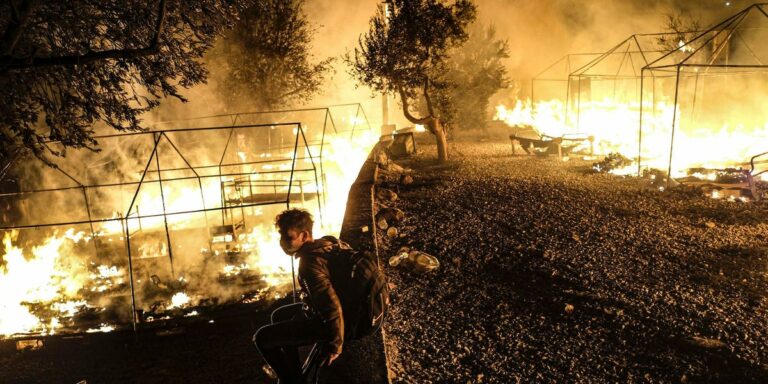 The fire broke out in Moria camp after the ATM machine was blocked