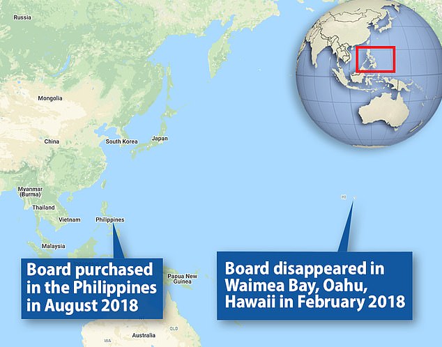 The board traveled more than 5,200 miles from Hawaii to the Philippines