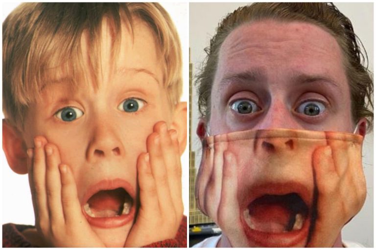 Macaulay poses with Kulkin in Home Alone 2 Face Mask and the internet goes wild