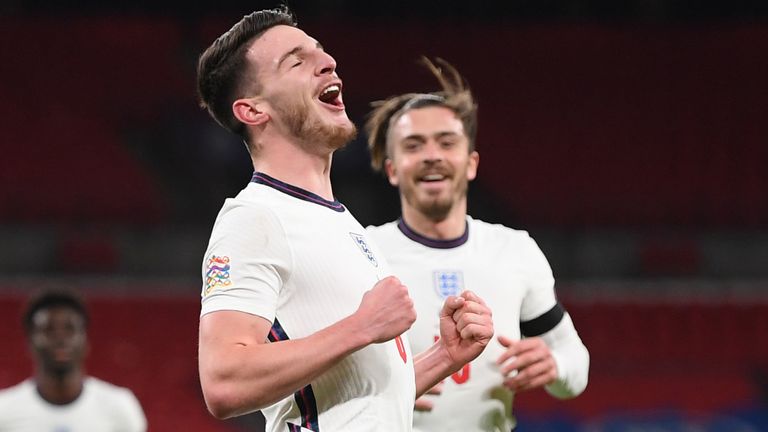 Declan Rice celebrated the first goal for England