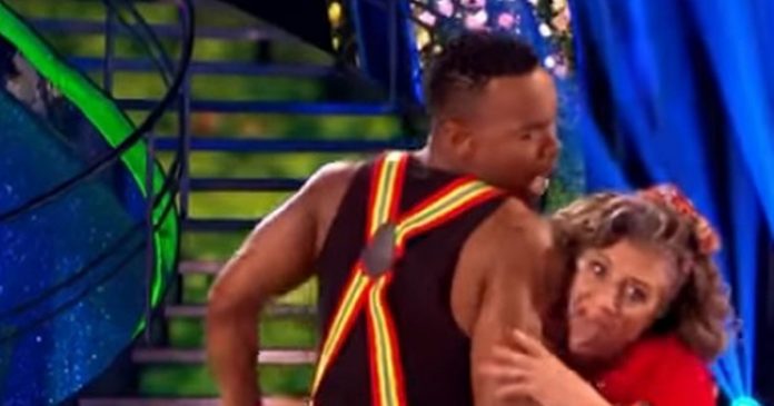 Viewers are horrified by the severity of Caroline Quentin 'licking' her dance partner during her routine.

