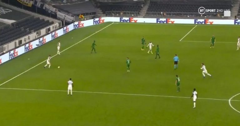 Harry Winks clears after scoring 53 yards on Tottenham’s Ludogorets route