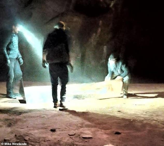 Picture: Three of the four culprits responsible for the fall and removal of the mysterious Utah Monolith on Friday night