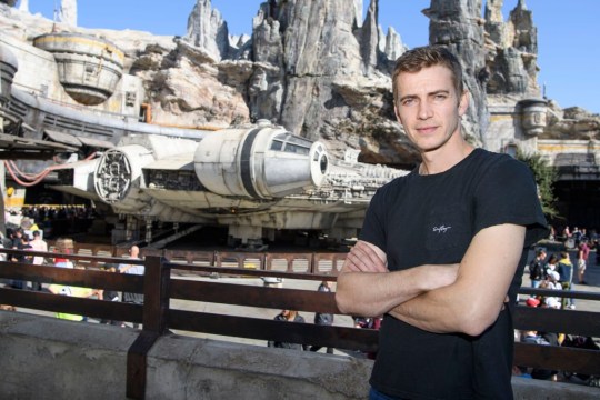 AH Nahim, CA - CT October 29: In this handout photo provided by Disneyland Resort, actor Hayden Kristens poses against the Millennium Falcon: Smugglers Run in Star Wars: Galaxy Edge, while Disneyland Park on October 29, 2019 at Anaheim, Wayne.  (Photo by Richard Harbo / Disneyland Resort by Getty Images)