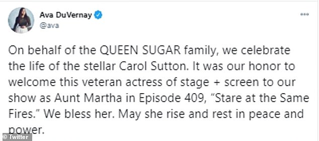 Duvernay paid tribute to Sutton on Twitter, calling him a 'star'