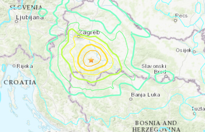 Earthquake map published by the American Institute of Geophysics, USGS.