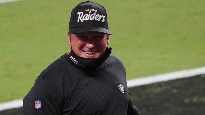 John Gruden mistakenly wears the old Auckland Riders hat for the Las Vegas Riders, changing the mid-game vs. Chargers.

