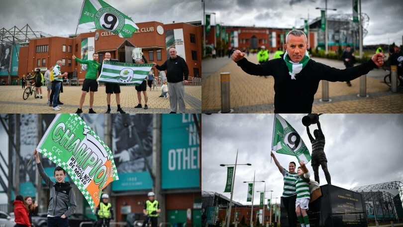 Celtic champions of Scotland, fans in front of the stadium to celebrate