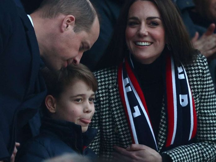 Prinz William, Prinz George und Herzogin Kate waren am Samstag beim Six Nations Tie im Londoner Tickenham Stadium. Foto: ADRIAN DENNIS/AFP via Getty Images