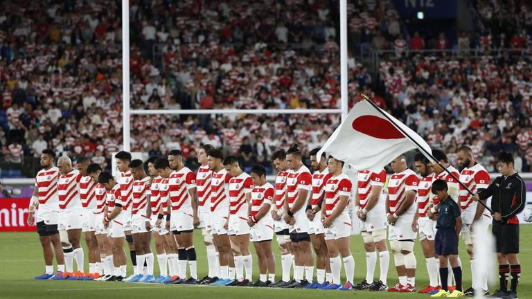 The Japan national rugby team observed a minute's silence before their game against Scotland to commemorate the victims of the typhoon. 