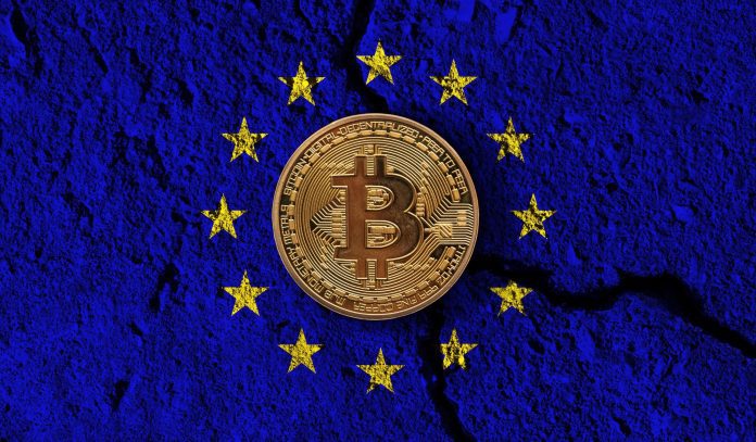 Bitcoinauf Europaflagge