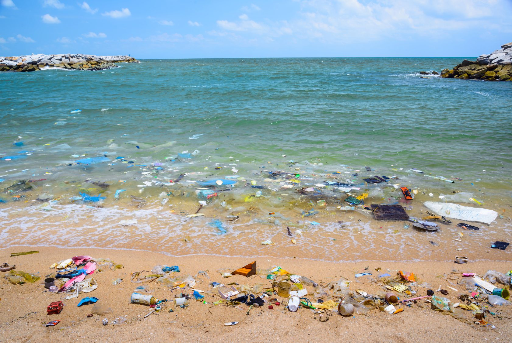 The first stretch of ocean filled with microplastics, shorelines and garbage.  Concept: Coca-Cola among the main culprits of pollution