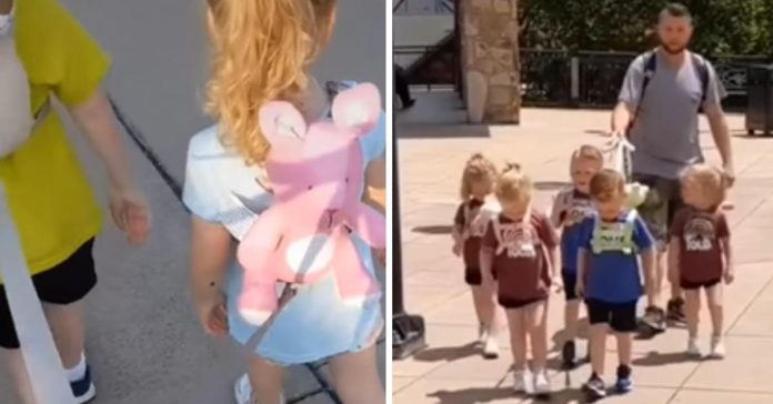  Jordan, a 31-year-old father, is controversial after walking his quintuplet on a leash!  (Video)

