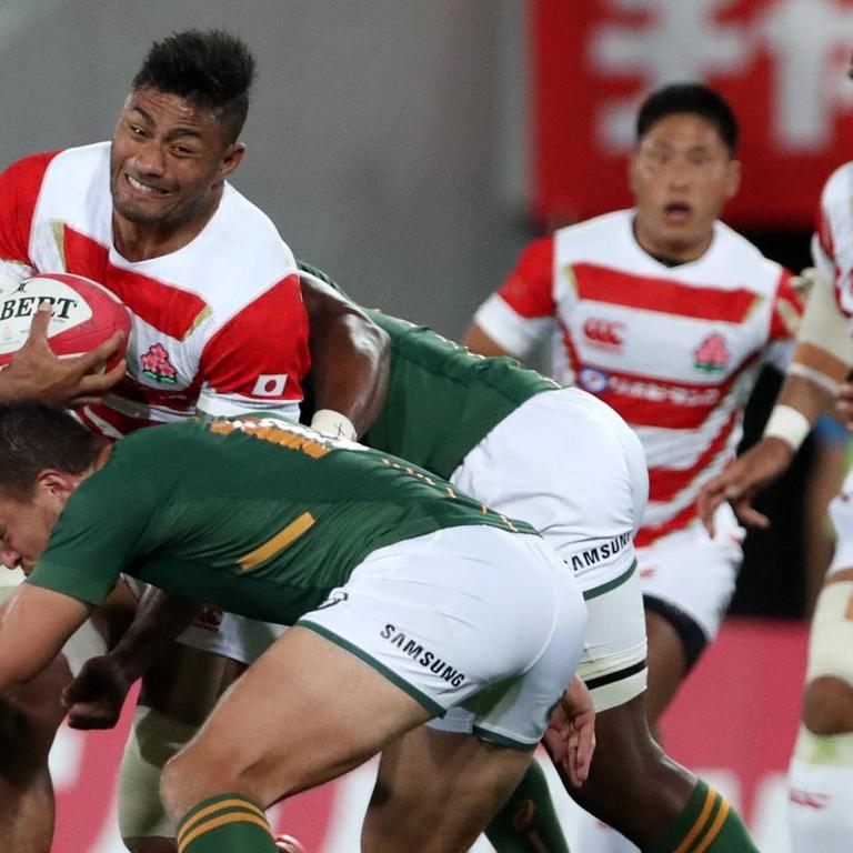 The Japan national rugby team in a friendly against South Africa.