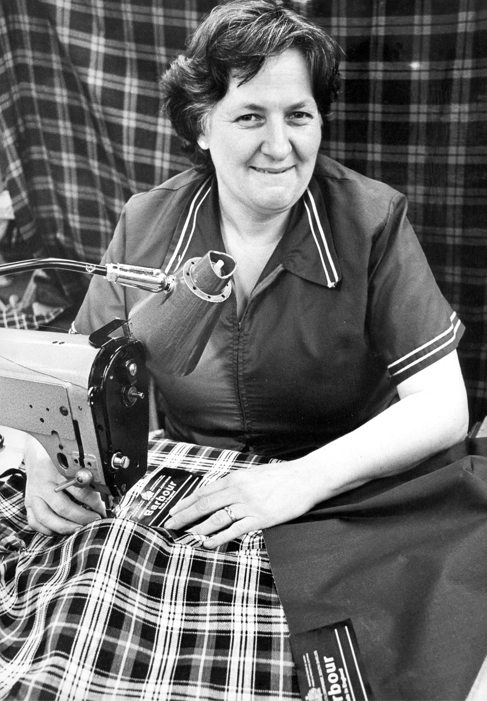 Mrs Marjorie Landels at the Barbour factory in Simonside for Queen Elizabeth in 1979.  make jackets