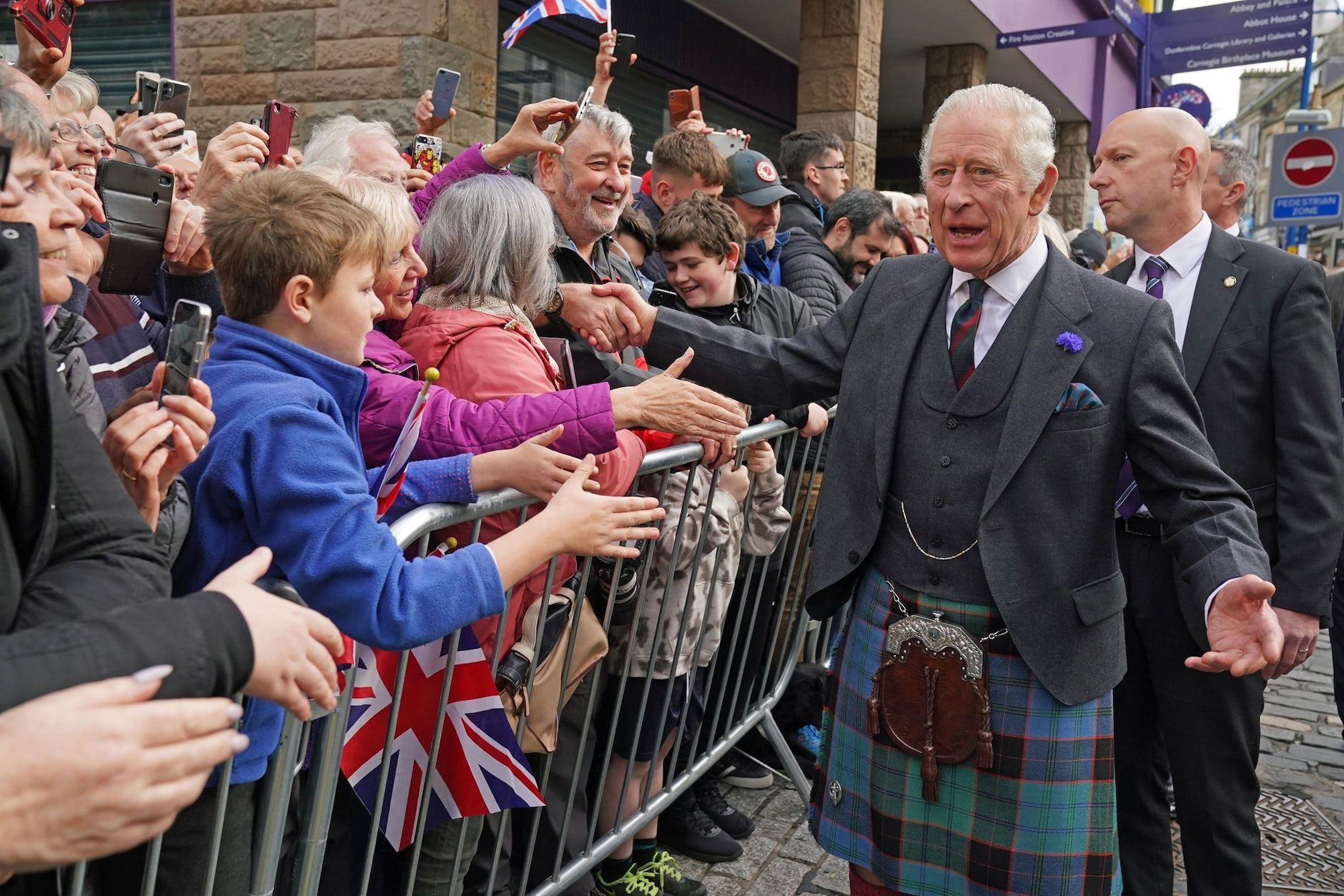 King Charles III on his arrival for an official council meeting at the City Chambers in Dunfermline, Fife.  